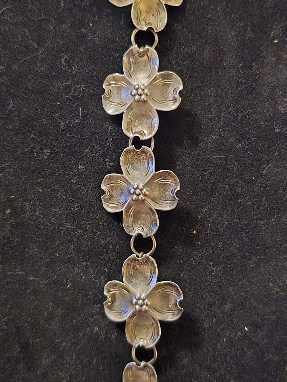 Rare 8" Vintage Stuart Nye Sterling Silver Dogwood Flower Link Bracelet Hand Wro